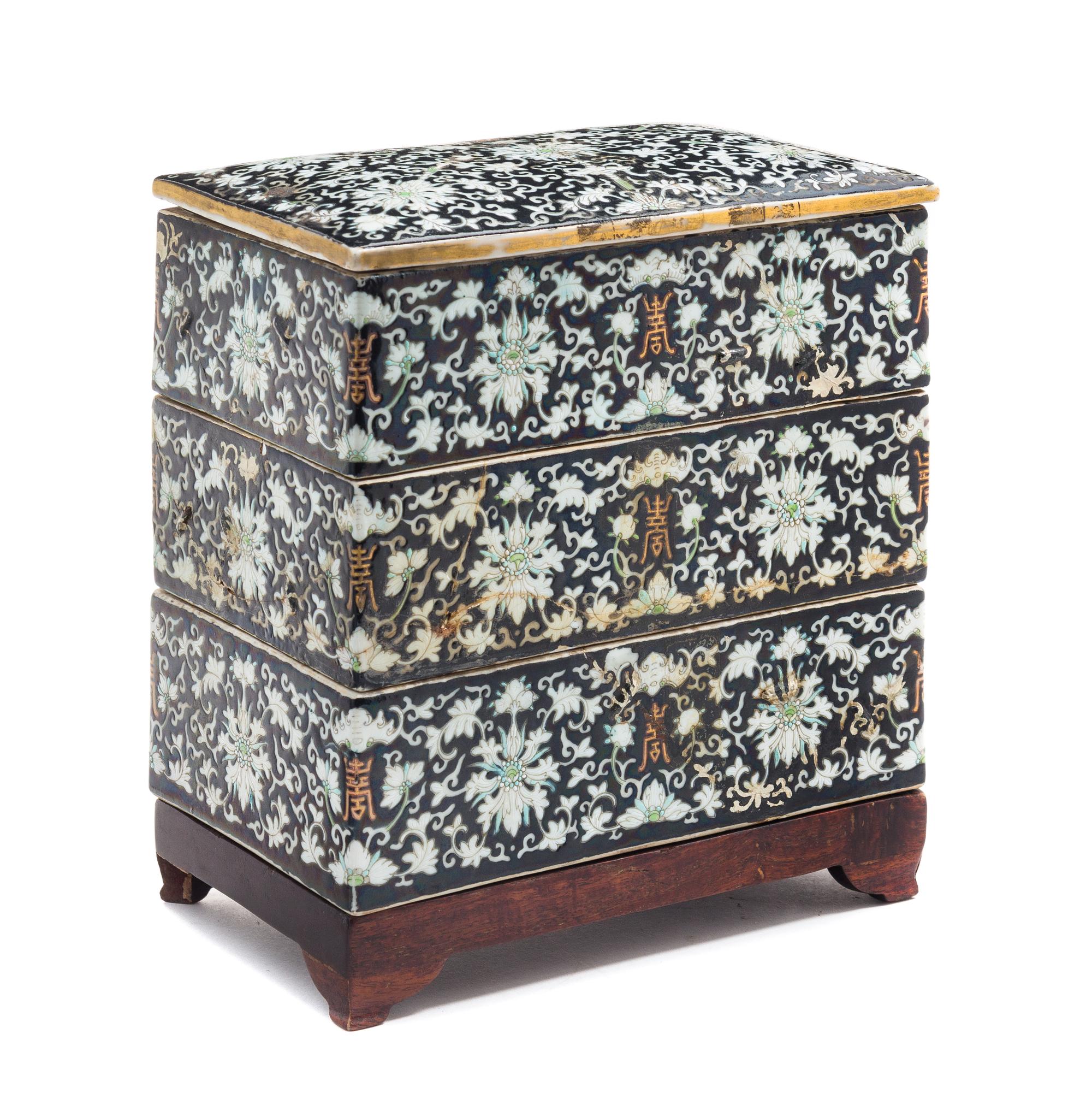 A Famille Noire Porcelain Stacking Box