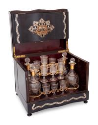A Napoleon III Brass and Mother-of-Pearl Inlaid Ebonized Cave à Liqueur
