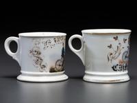 Two Cyclist's Porcelain Shaving Mugs
