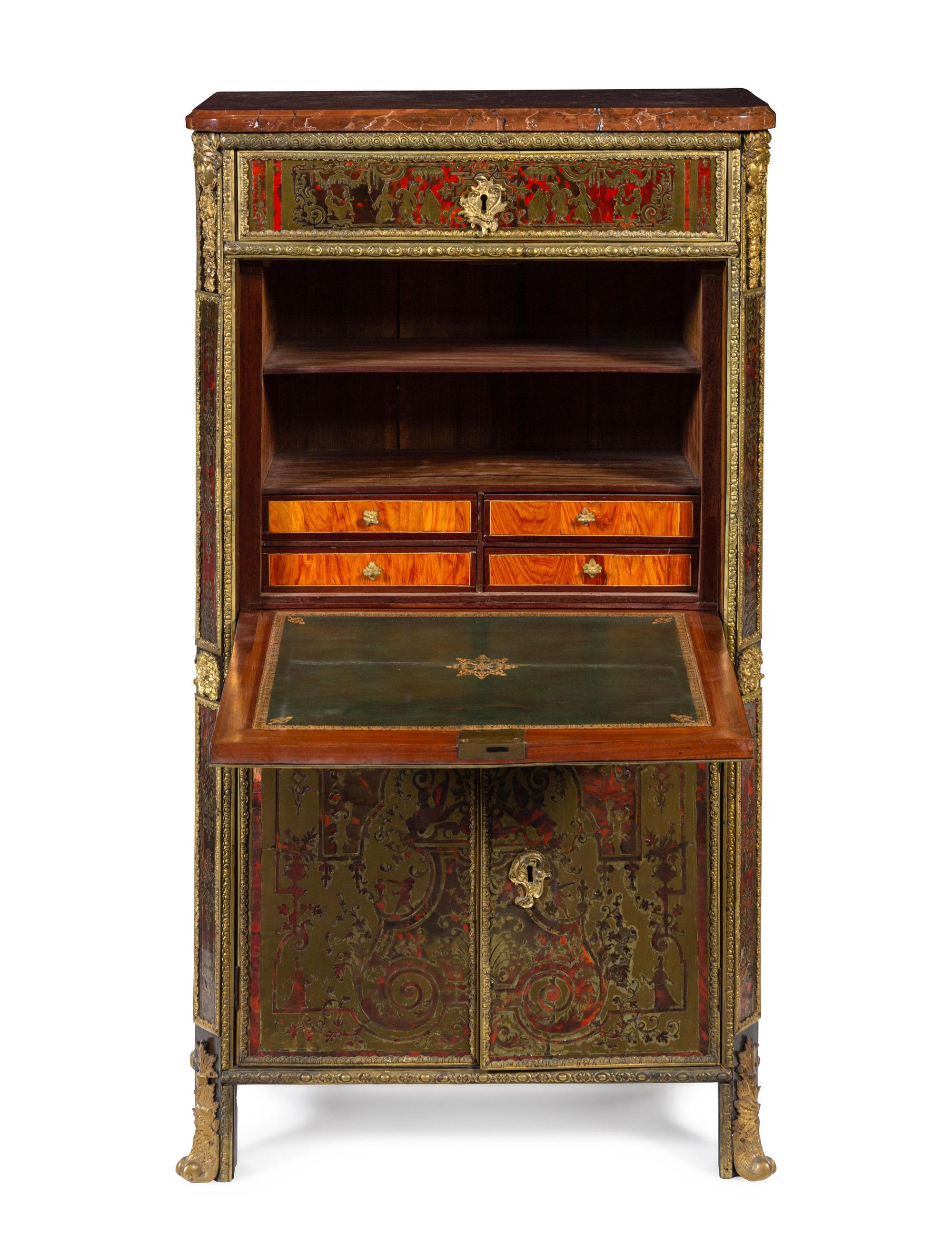 A Louis XIV Style Boulle Marquetry Marble-Top Secrétaire à Abattant