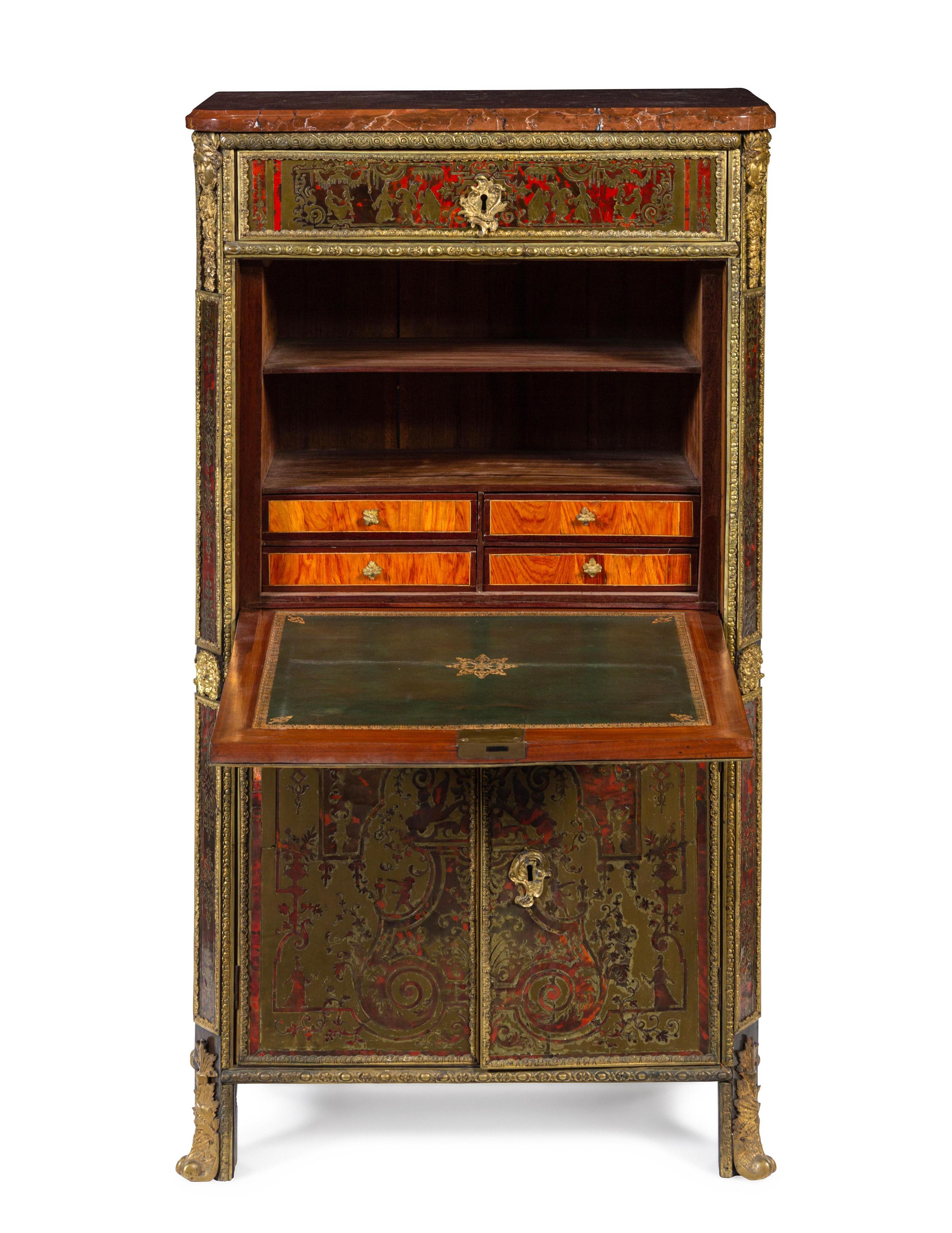 A Louis XIV Style Boulle Marquetry Marble-Top Secrétaire à Abattant