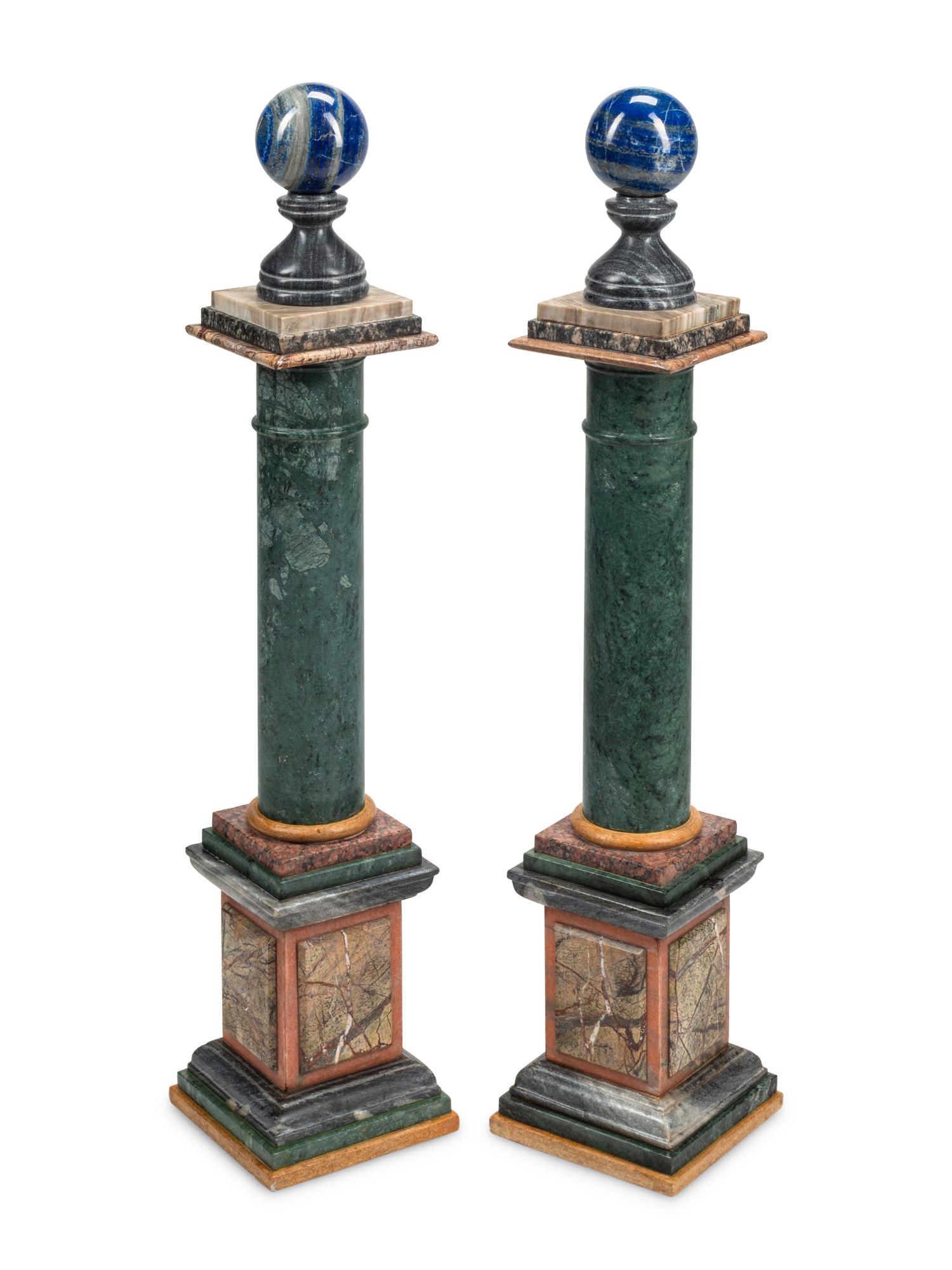 A Pair of Large Grand Tour Style Specimen Marble Column Ornaments