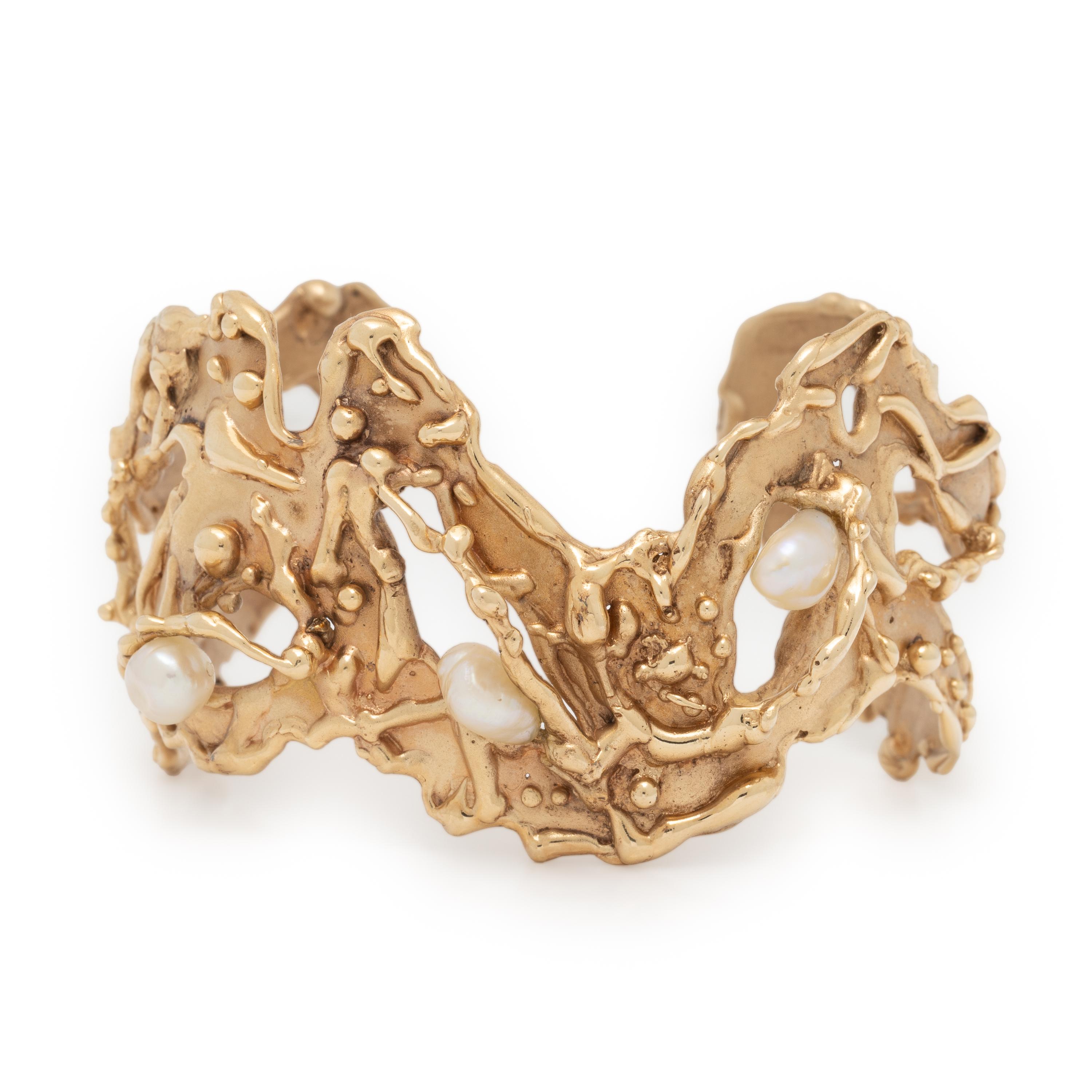 Yellow Gold and Baroque Cultured Pearl Cuff Bracelet
