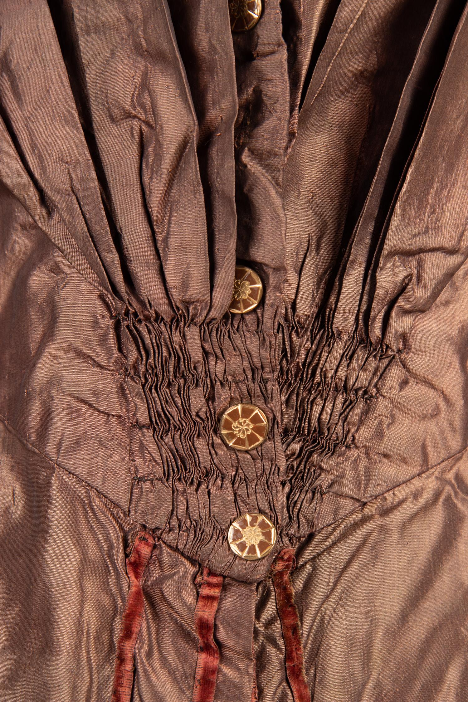 Two Silk Bodices Trimmed with Velvet, 1850s
