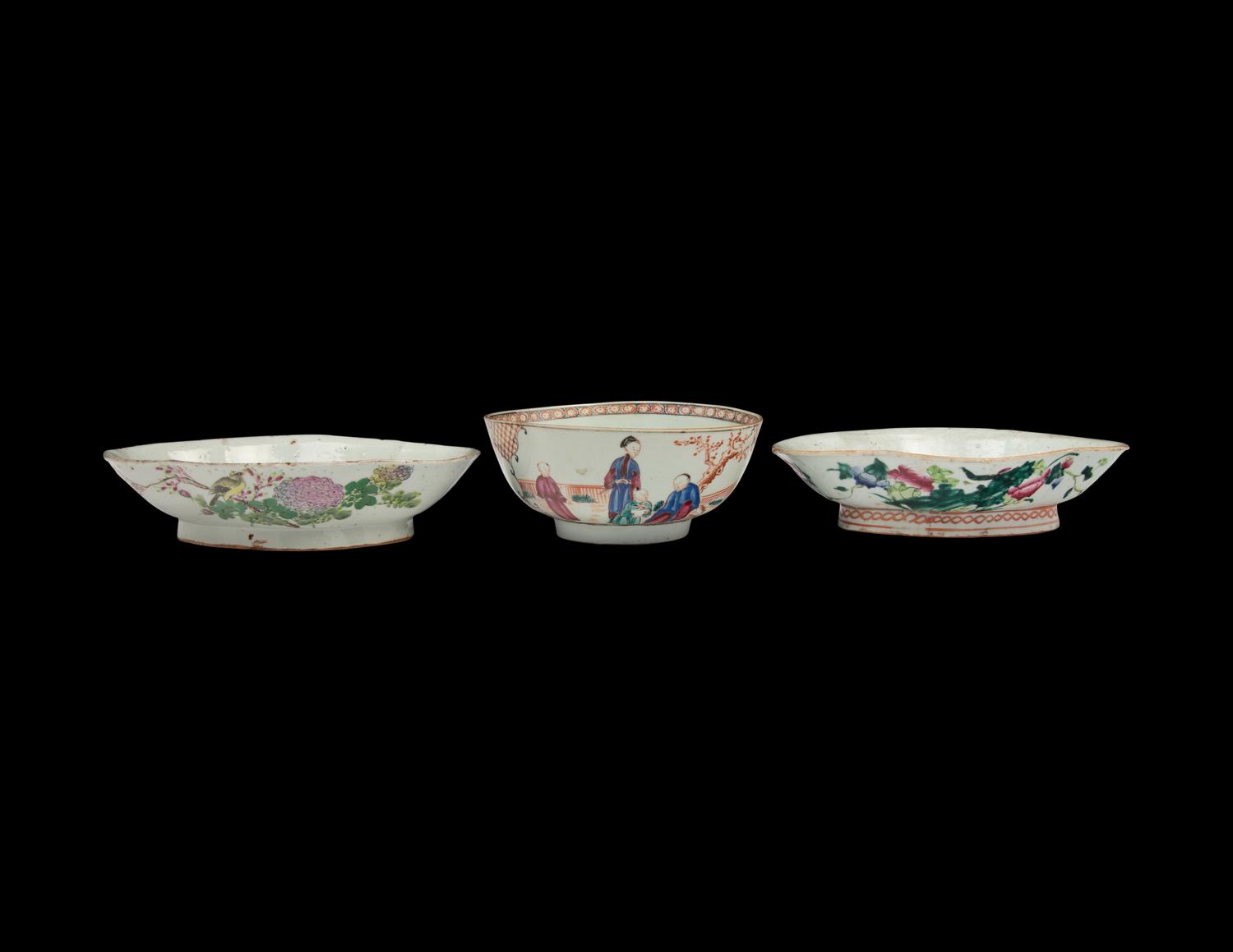 Three Chinese Famille Rose Porcelain Bowls