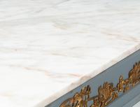 A Pair of Directoire Style Painted and Parcel Gilt Marble-Top Console Tables