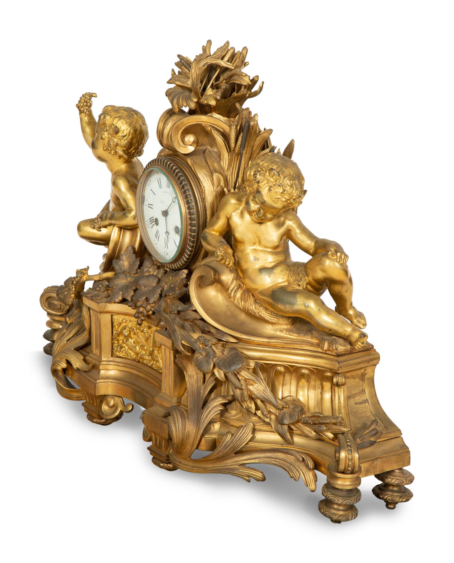 A Napoleon III Gilt Bronze Mantel Clock