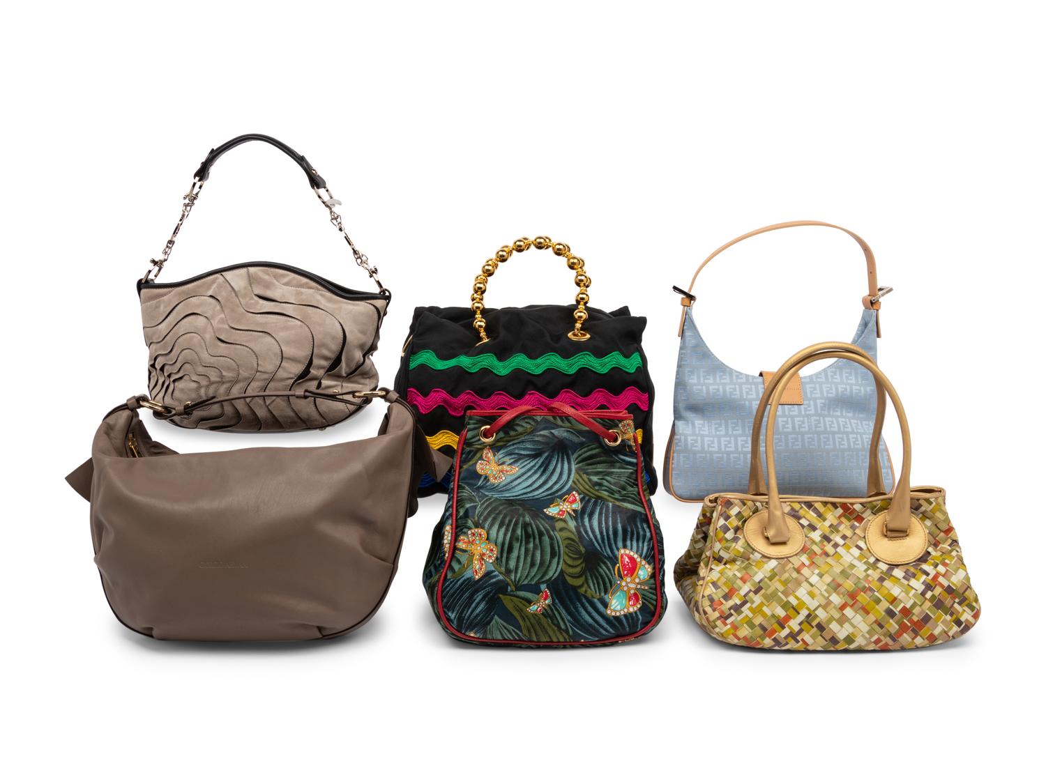 6 Handbags: Fendi, Bottega Veneta, Moschino, Armani, and Mont Blanc