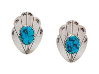A Pair of Sterling Silver and Turquoise Earclips, Rose Werito,