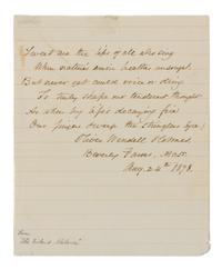 HOLMES, Oliver Wendell. Autographed quotation signed ("Oliver Wendell Holmes"), Beverly Farms, Massachusetts, 24 August 1878.