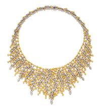 An 18 Karat Bicolor Gold, Diamond and Yellow Sapphire Bib Necklace, Andreoli, 75.20 dwts.