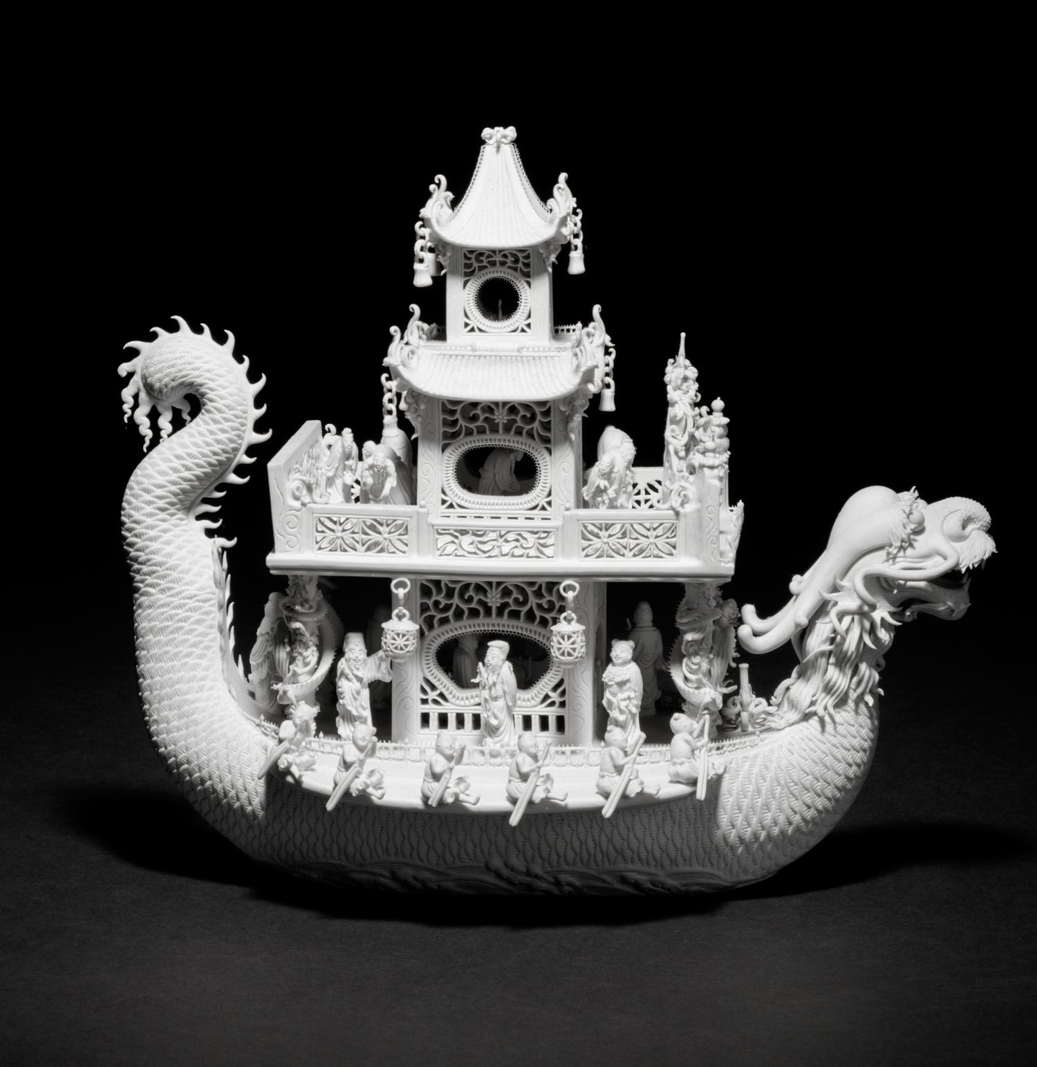 A White Biscuit Porcelain Model of a Dragon Boat