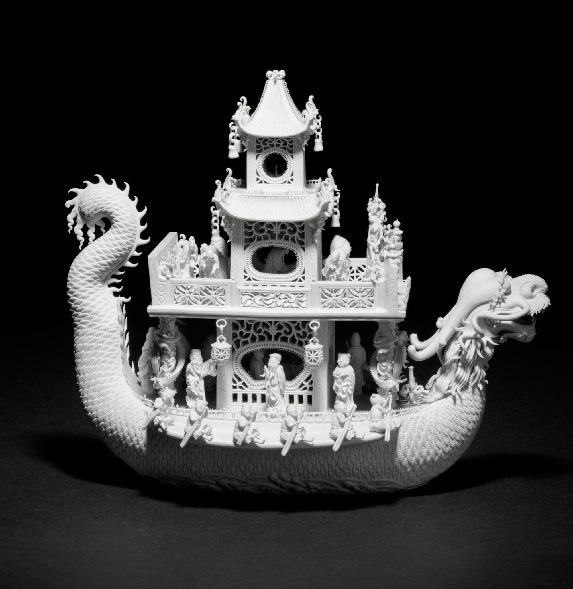 A White Biscuit Porcelain Model of a Dragon Boat