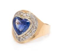 A 14 Karat Yellow Gold, Sapphire and Diamond Ring,