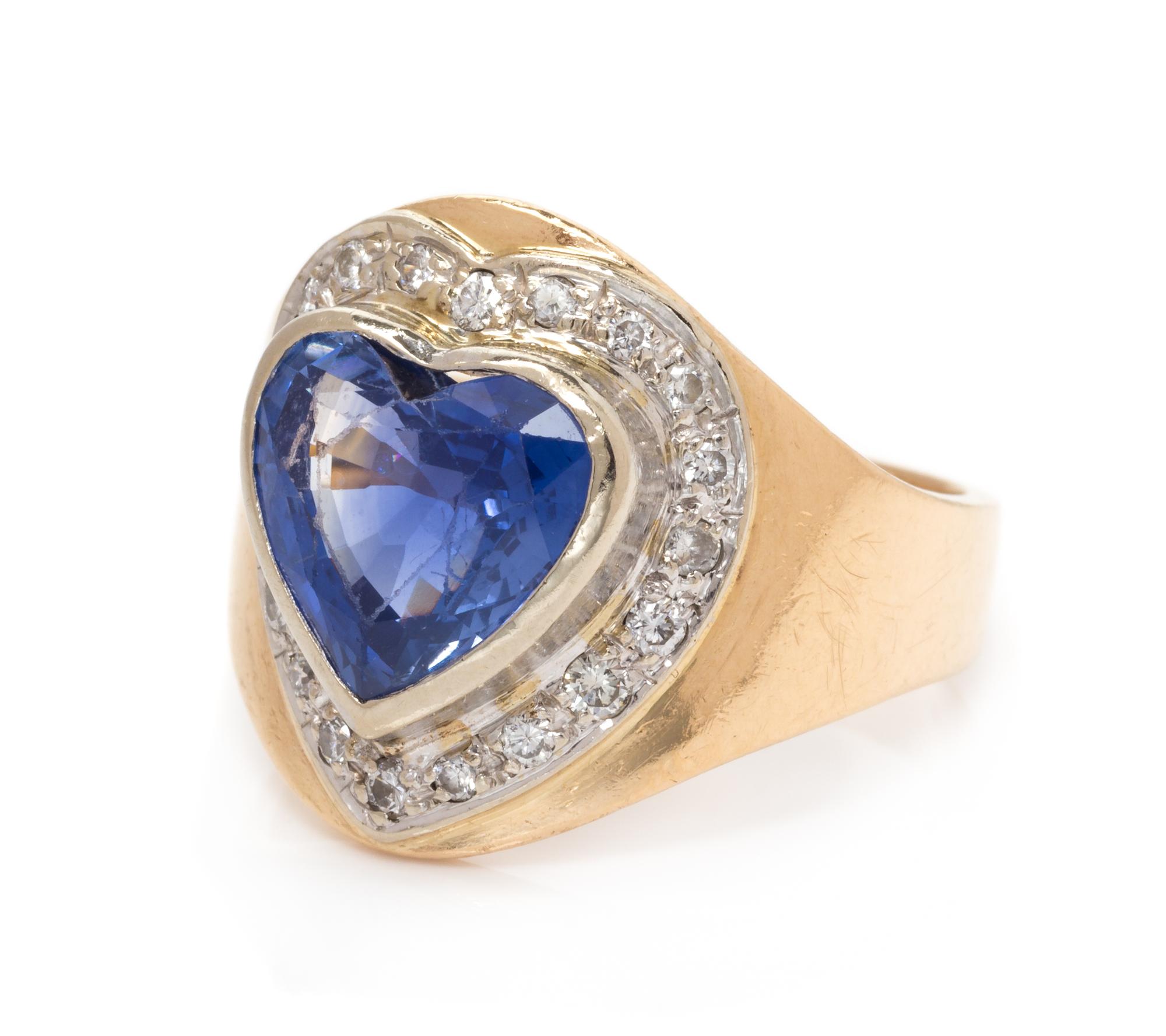 A 14 Karat Yellow Gold, Sapphire and Diamond Ring,