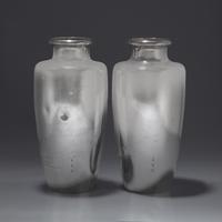A Pair of Japanese Engraved Silver Vases, Miyamoto, Meiji/Taisho Period — 日本明治/大正時代 刻松鷹圖銀瓶一對