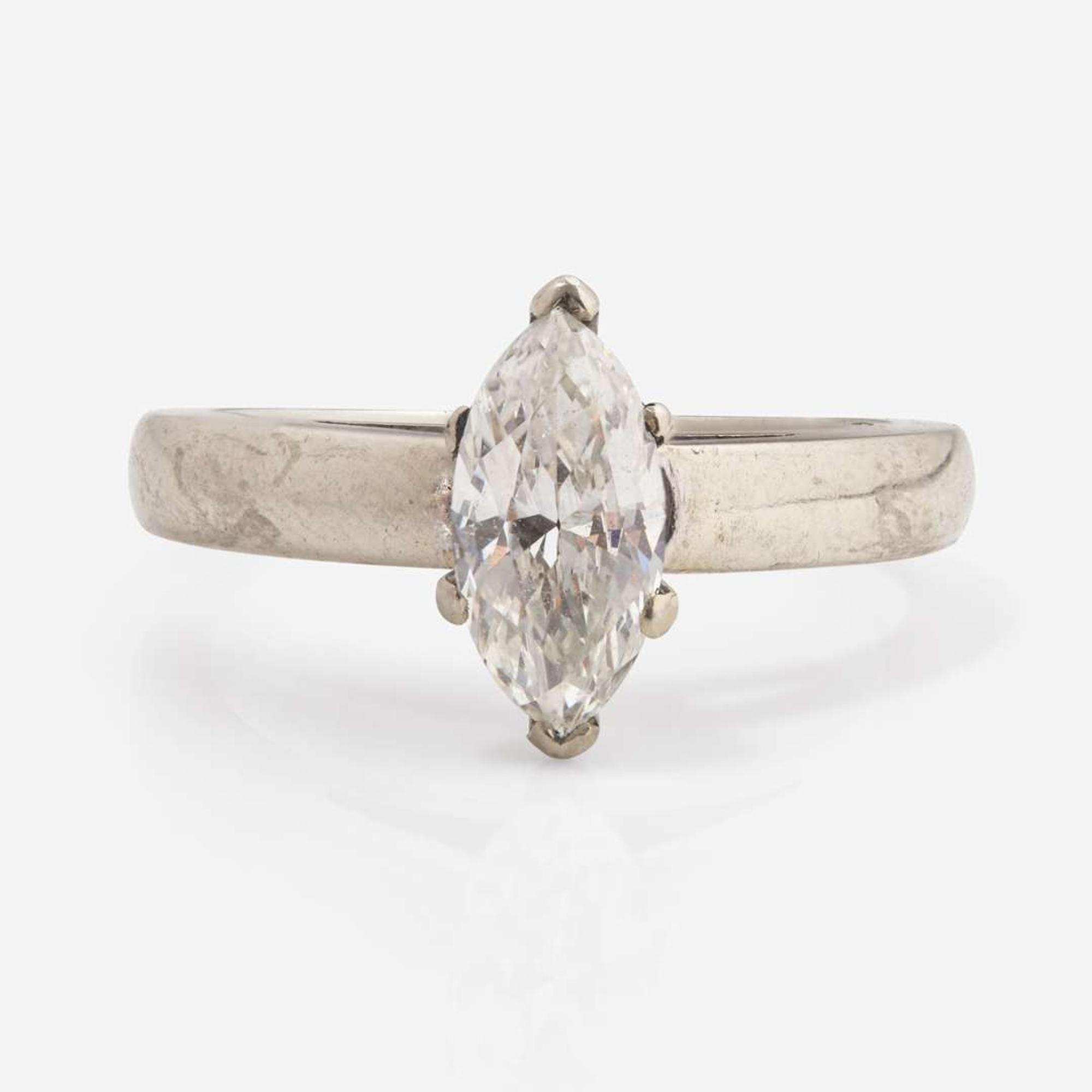 A 14K White Gold and Solitaire Diamond Ring 1.17 Carat Marquise-Cut Diamond Ring, GIA Certified