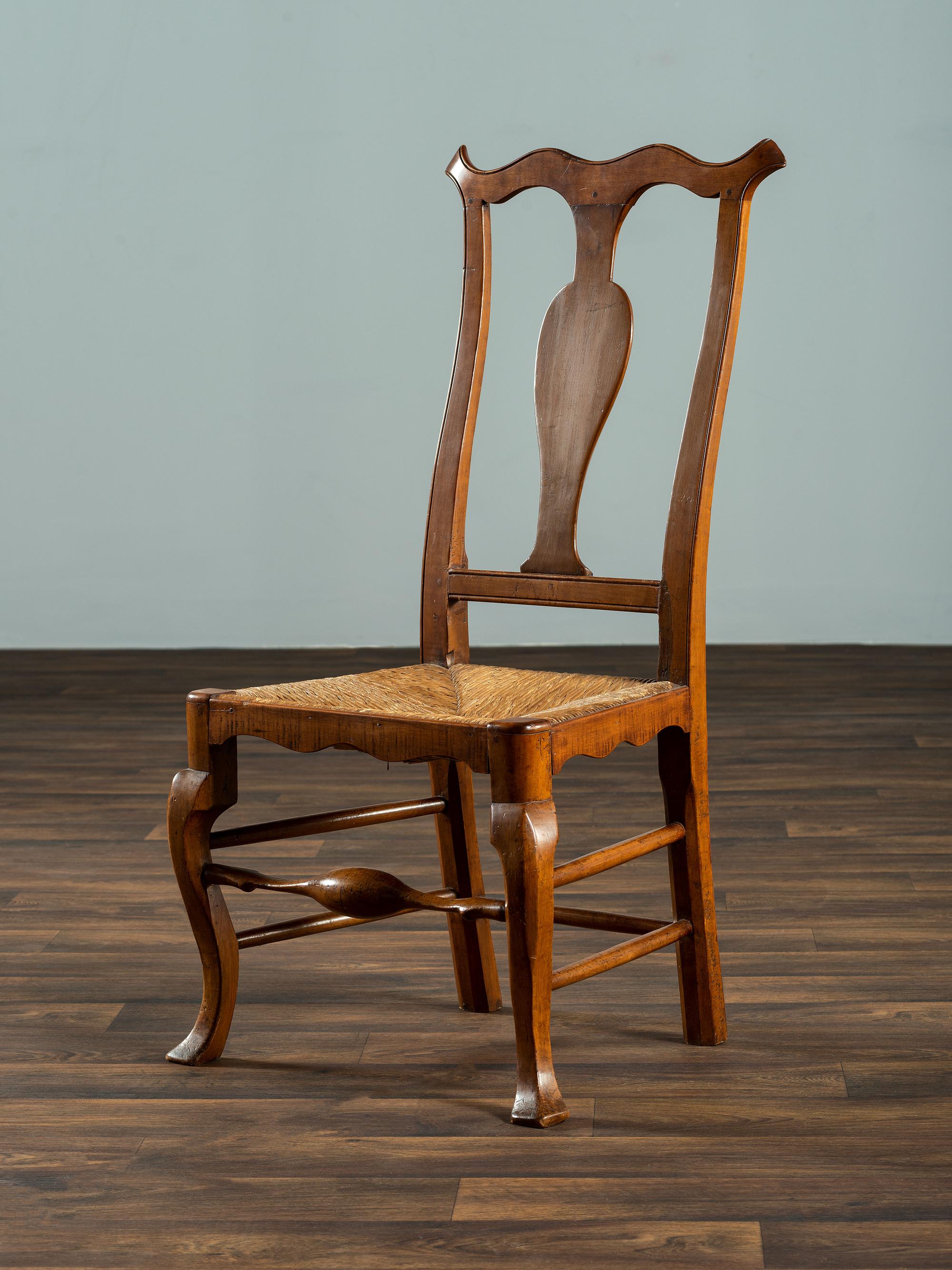 A Queen Anne Maple Rush Seat Side Chair
