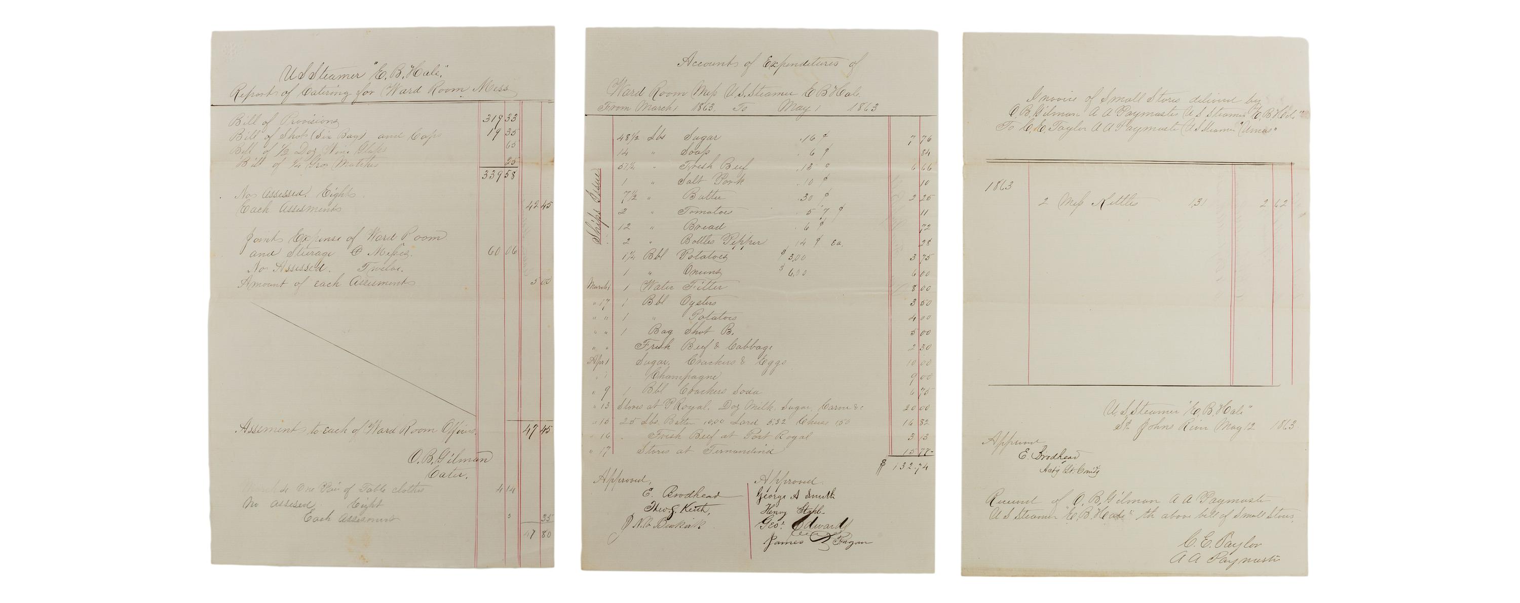 [CIVIL WAR - NAVY]. Records of supplies and provisions of the USS E.B. Hale .
