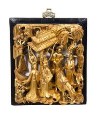 A Group of Five Pierce Carved Giltwood Panels Height of tallest 35 1/2 x width 7 1/4 x depth 3 1/2 inches.