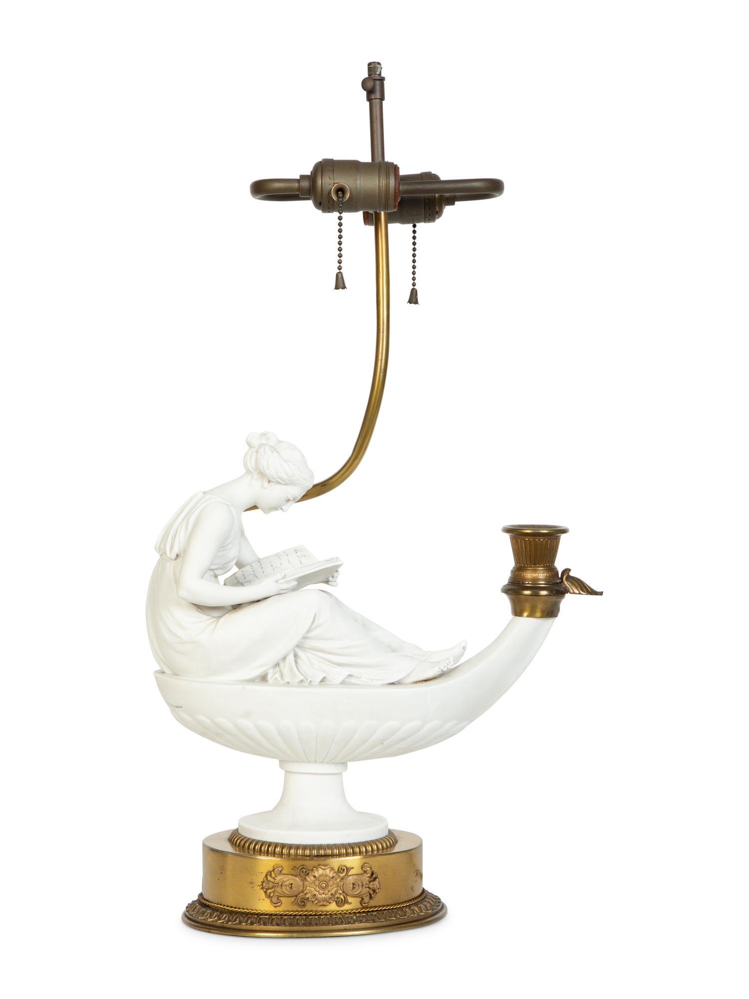 A Gilt Metal Mounted Parian Ware Table Lamp