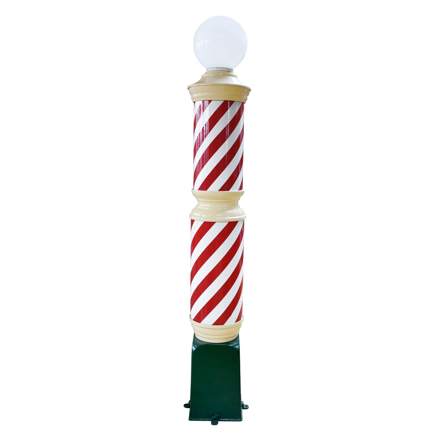 A Metal and Glass Barber Pole 12" W x 12" D x 89" H — United States, Early 20th Century