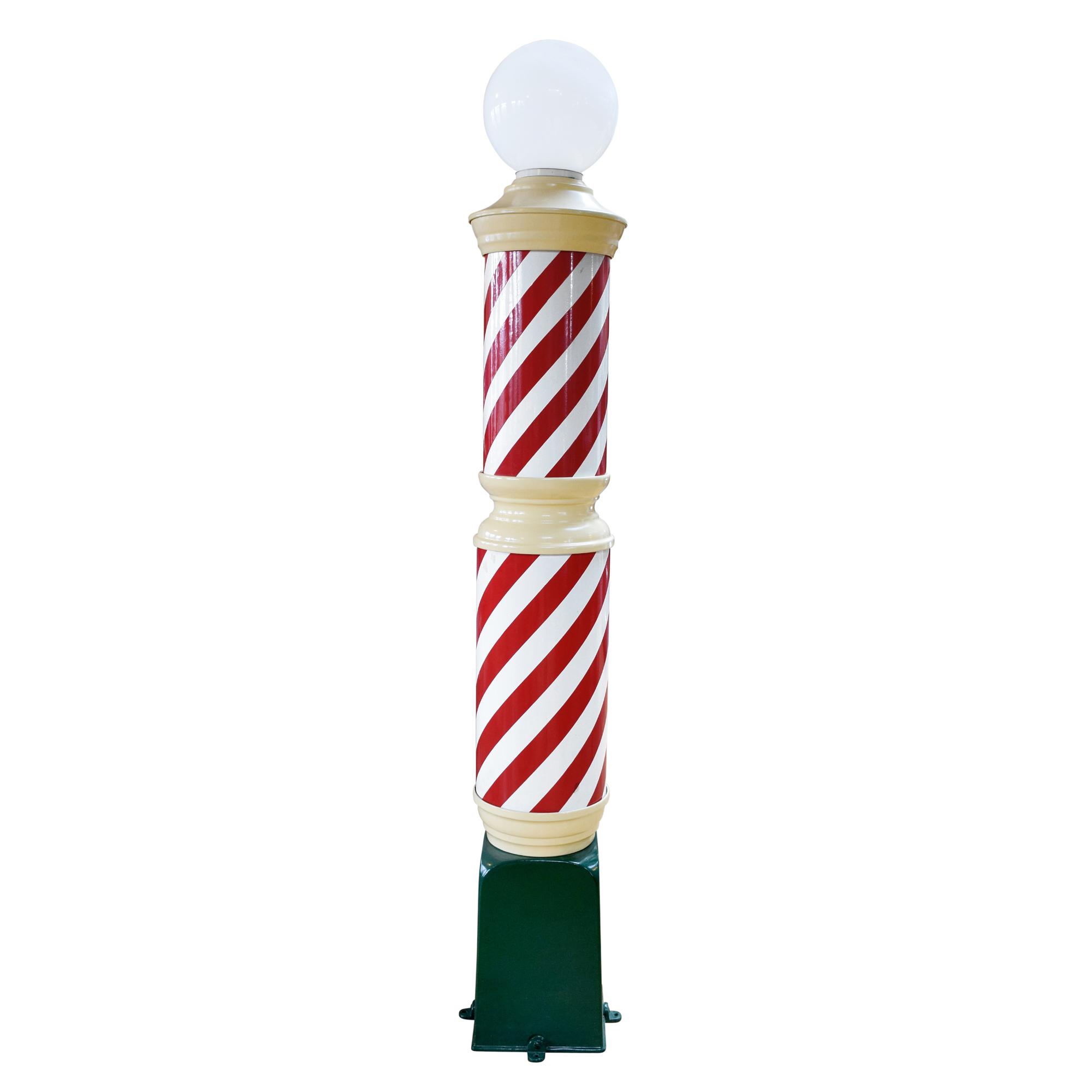 A Metal and Glass Barber Pole 12" W x 12" D x 89" H — United States, Early 20th Century
