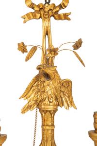 A Pair of Italian Gilt Wood Two Light Eagle Wall Sconces