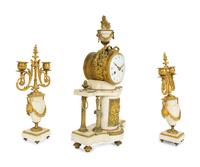 A French Gilt Bronze and Marble Three-Piece Clock Garniture — BARANCOURT, 19TH CENTURY