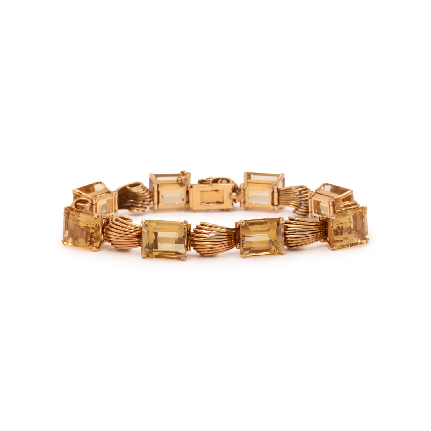 RETRO, YELLOW GOLD AND CITRINE BRACELET