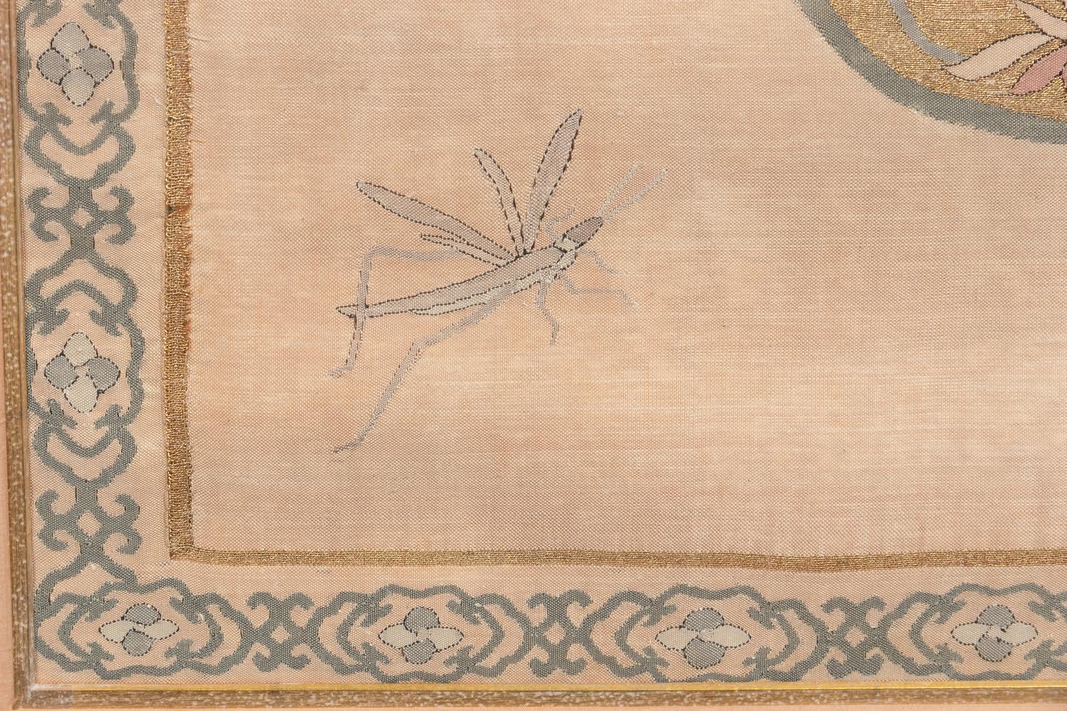 A Chinese Kesi Woven Silk 'Dragonfly and Flower' Panel