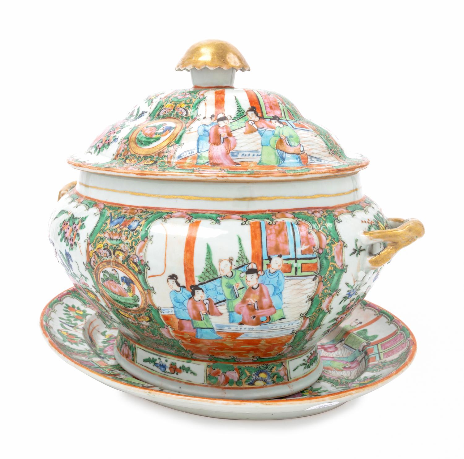 A Rose Medallion Porcelain Tureen and Underplate