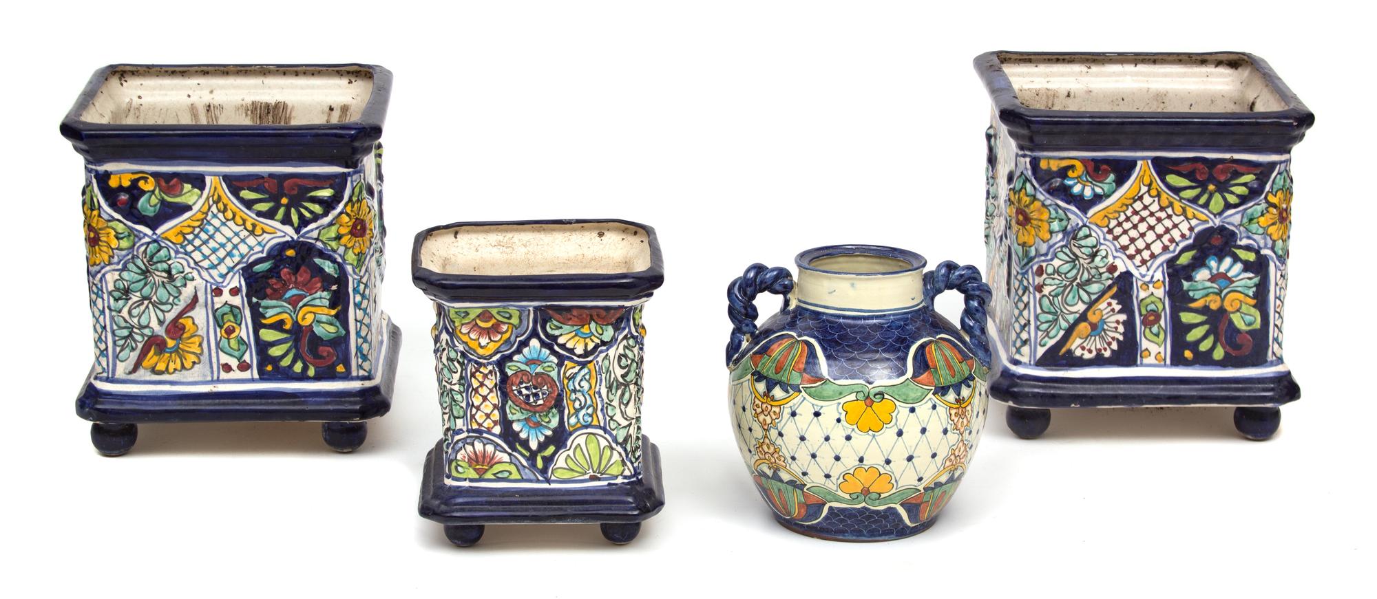 Four Italian Glazed Ceramic Pots and Urns Height of largest 16 inches. — 20TH CENTURY