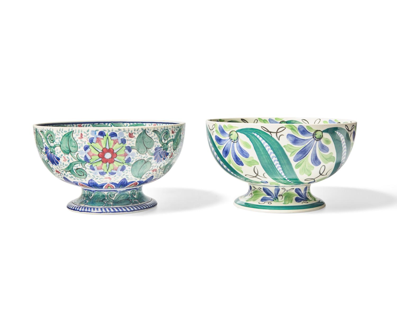 Two Wedgwood Polychrome Painted Queensware Bowls