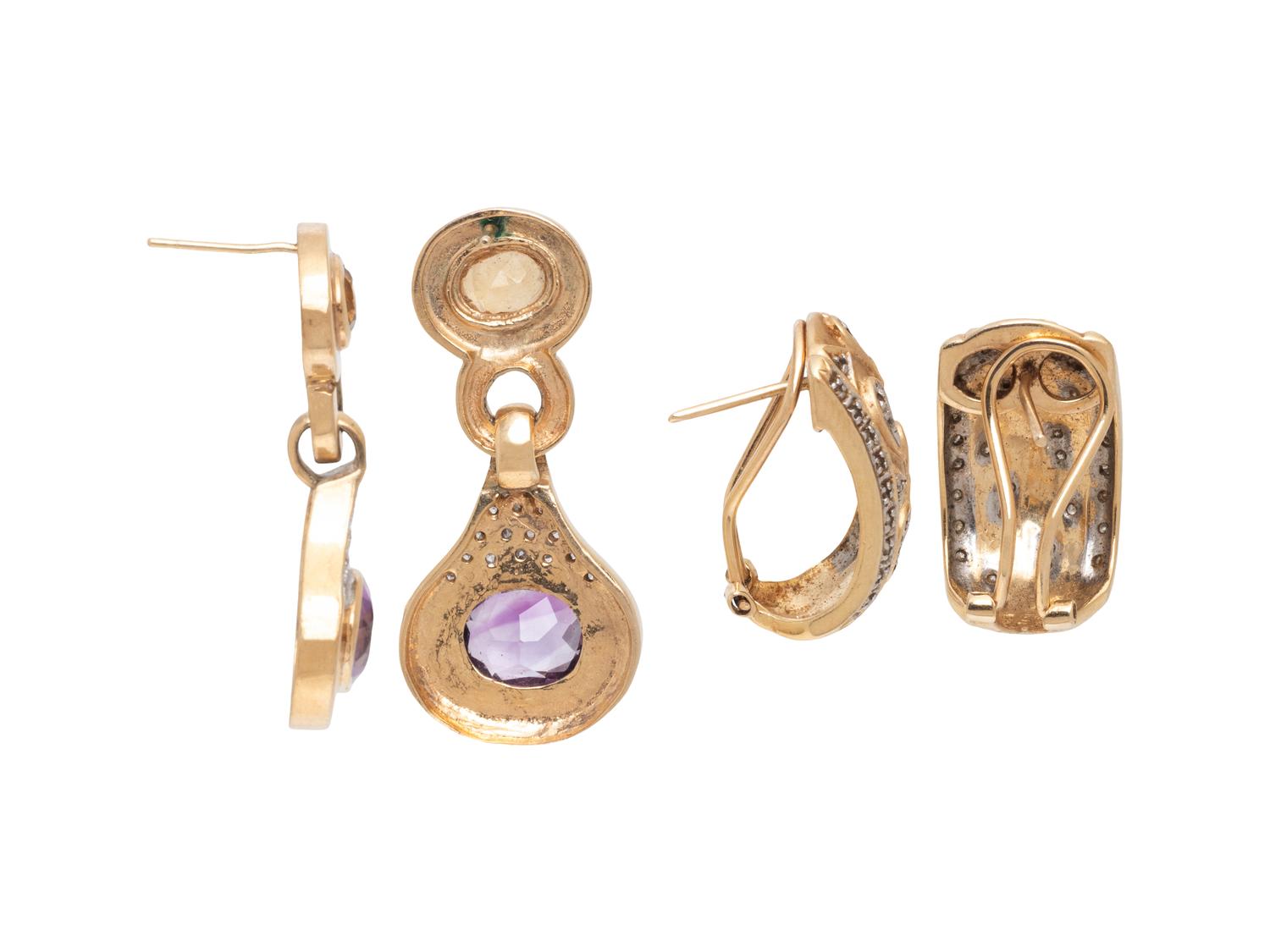 TWO PAIRS OF GOLD AND GEMSTONE EARRINGS