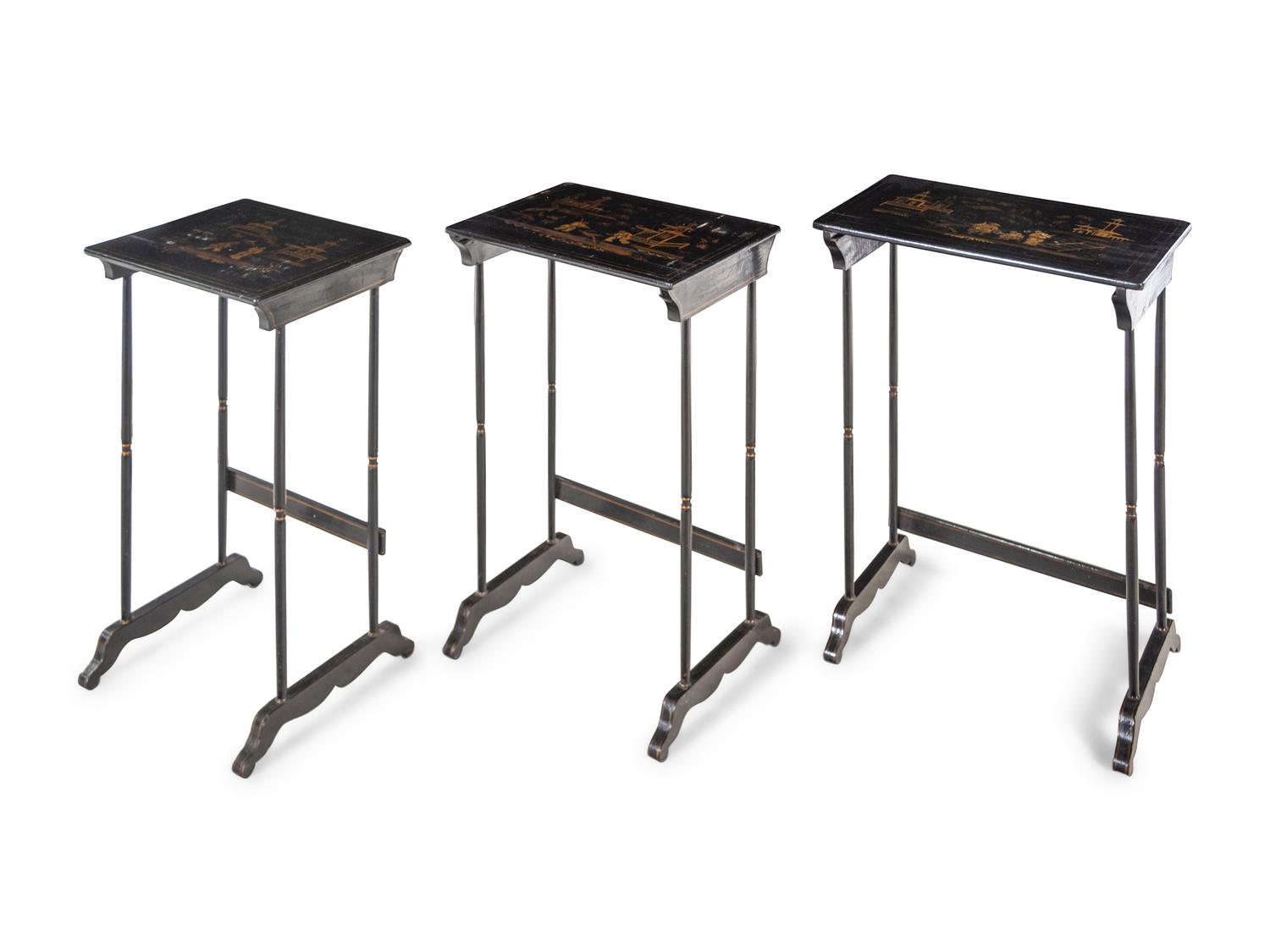 A Set of Regency Black Japanned Nesting Tables