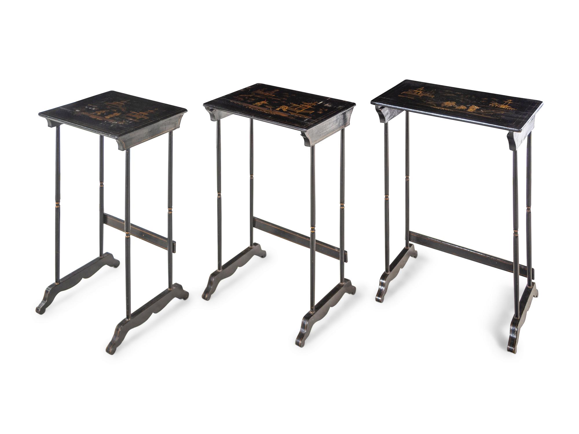 A Set of Regency Black Japanned Nesting Tables