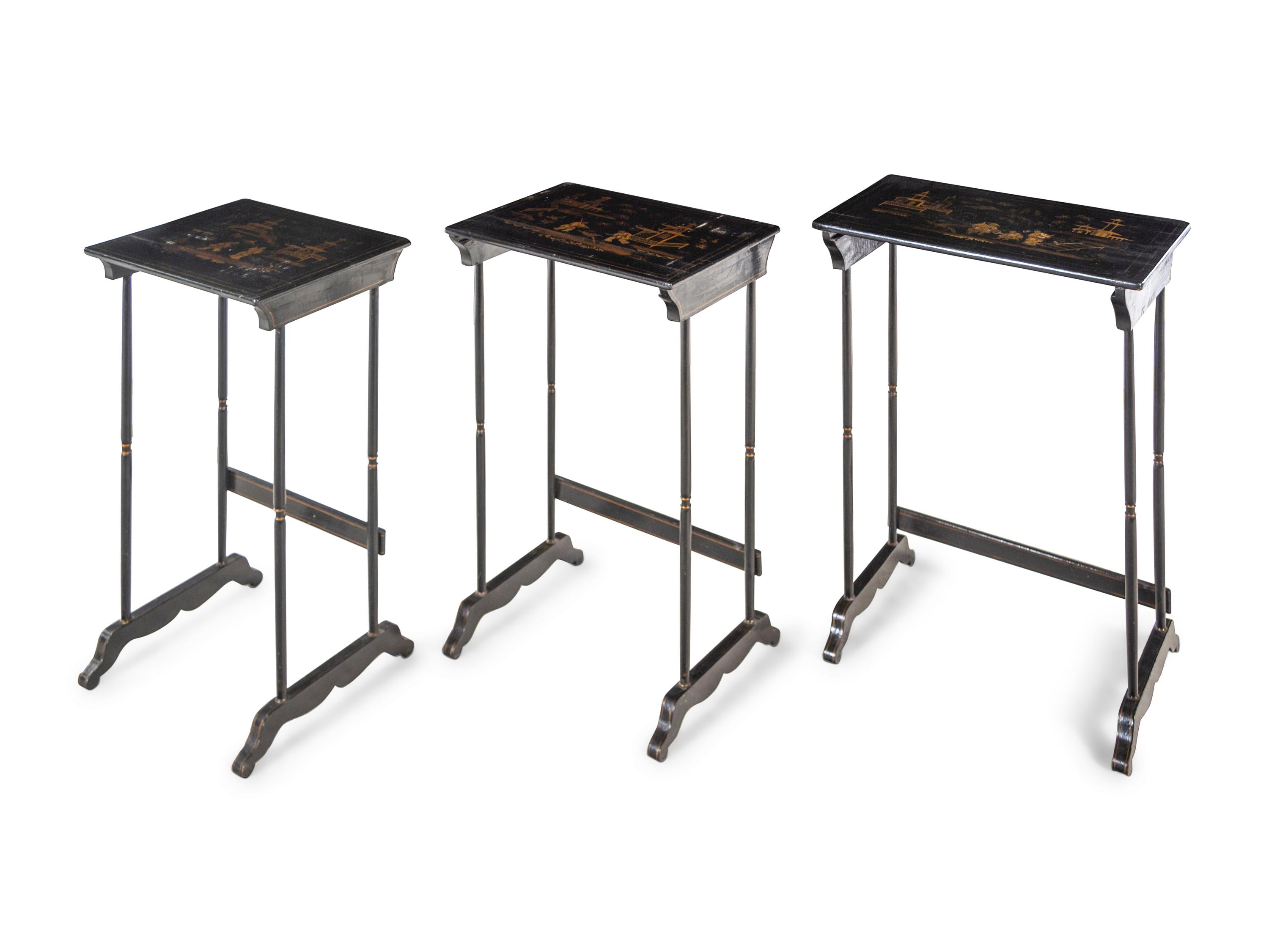 A Set of Regency Black Japanned Nesting Tables
