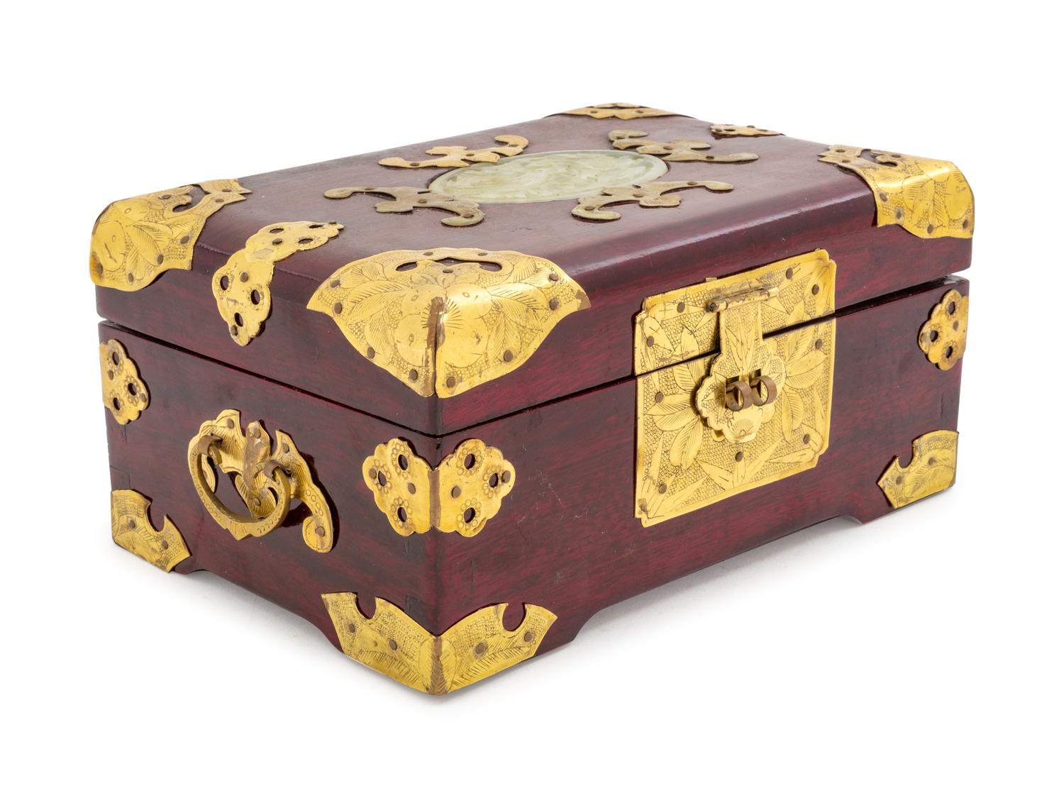 A Chinese Hardstone and Brass Mounted Box