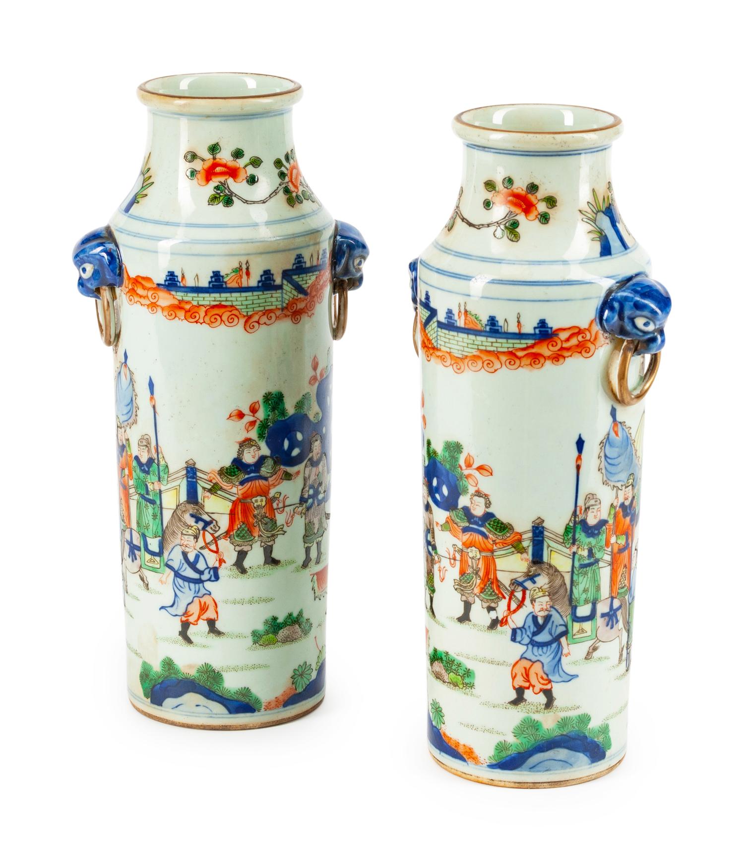 A Pair of Chinese Famille Verte Porcelain Vases