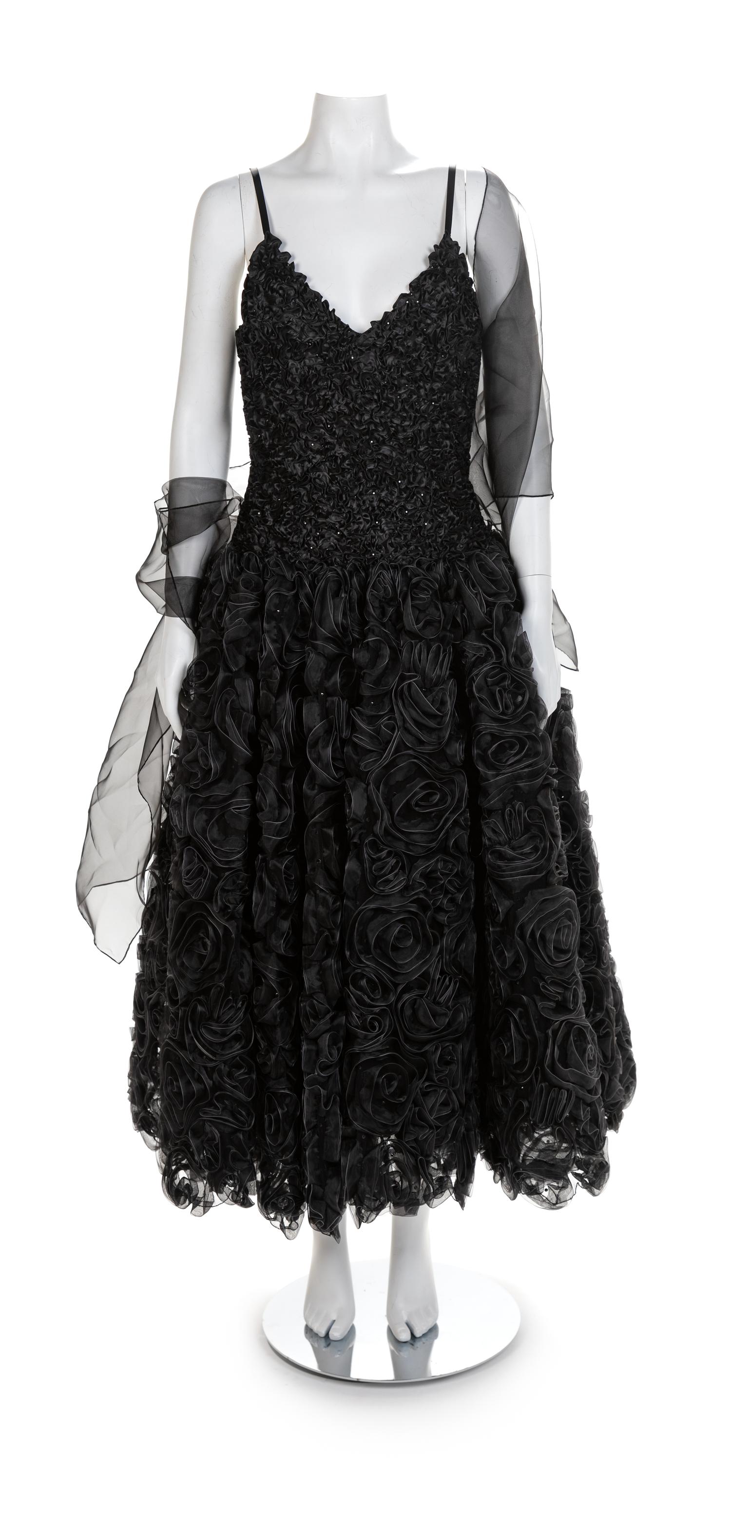 Isaac Mizrahi Black Ribbon Dress, 1980-90s Size label: 10
