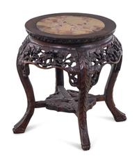 A Chinese Hardwood and Marble-Inset Jardinière Stand
