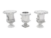 A Pair of English Frosted Glass and Silver-Plate Wine Coolers