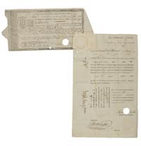 [HANCOCK, John (1737-1793)]. Partly-printed United States Loan-Office Transfer Certificate issued on behalf of John Hancock. Signed on the recto by William Imlay, as Commissioner of Loans in the State of Connecticut. 28 February 1793.