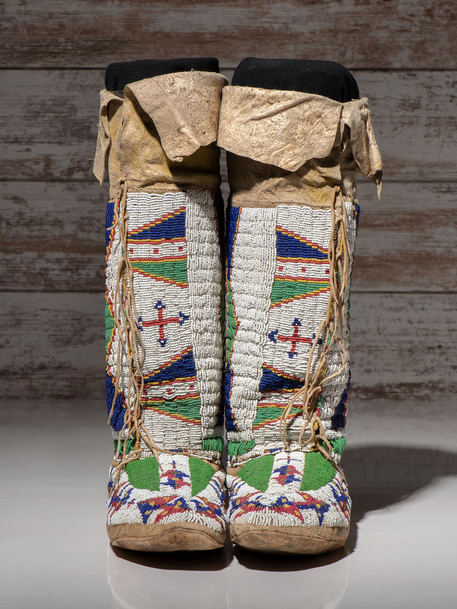 Sioux Beaded Hide Moccasins, with Matching Leggings