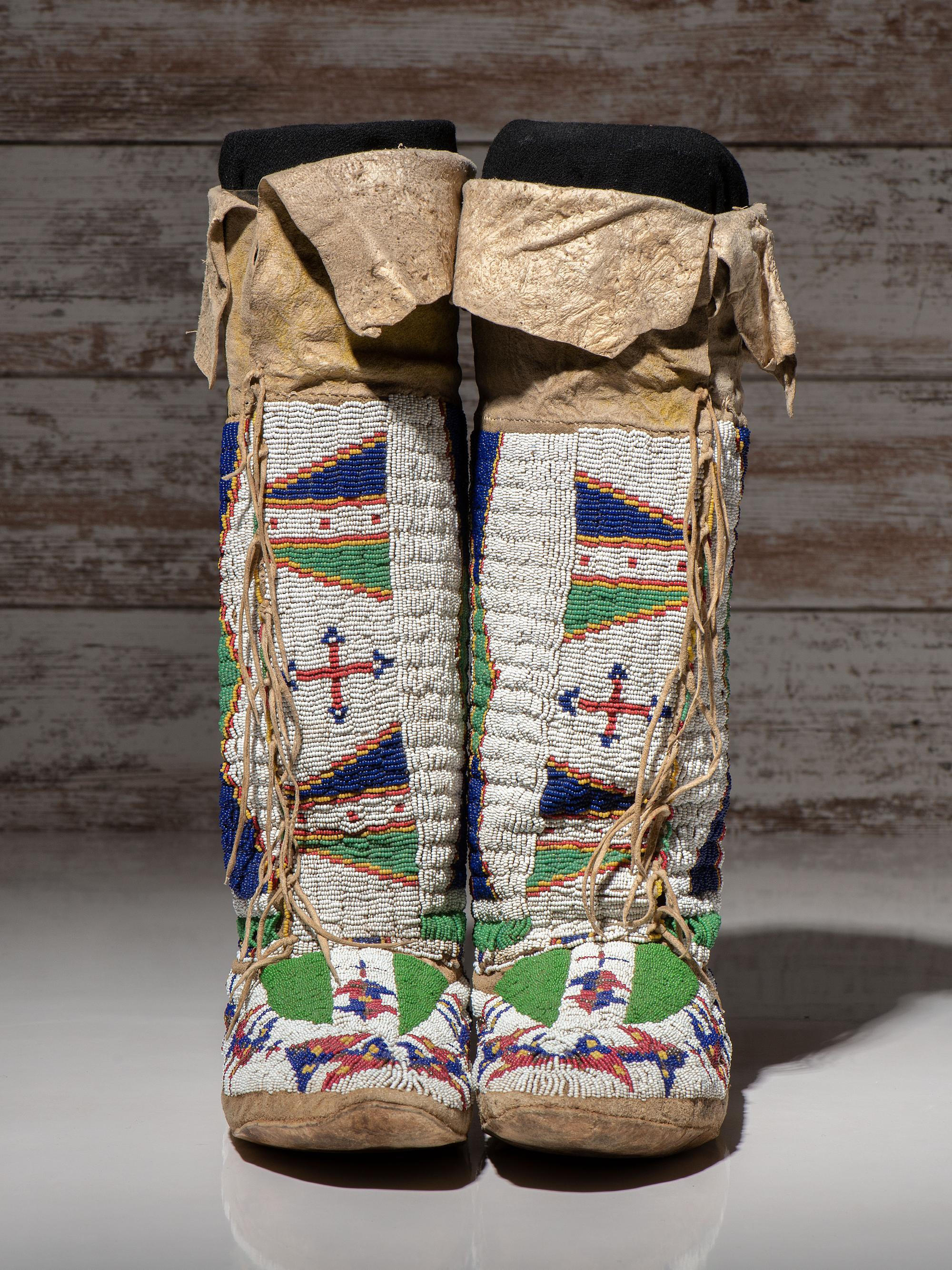 Sioux Beaded Hide Moccasins, with Matching Leggings