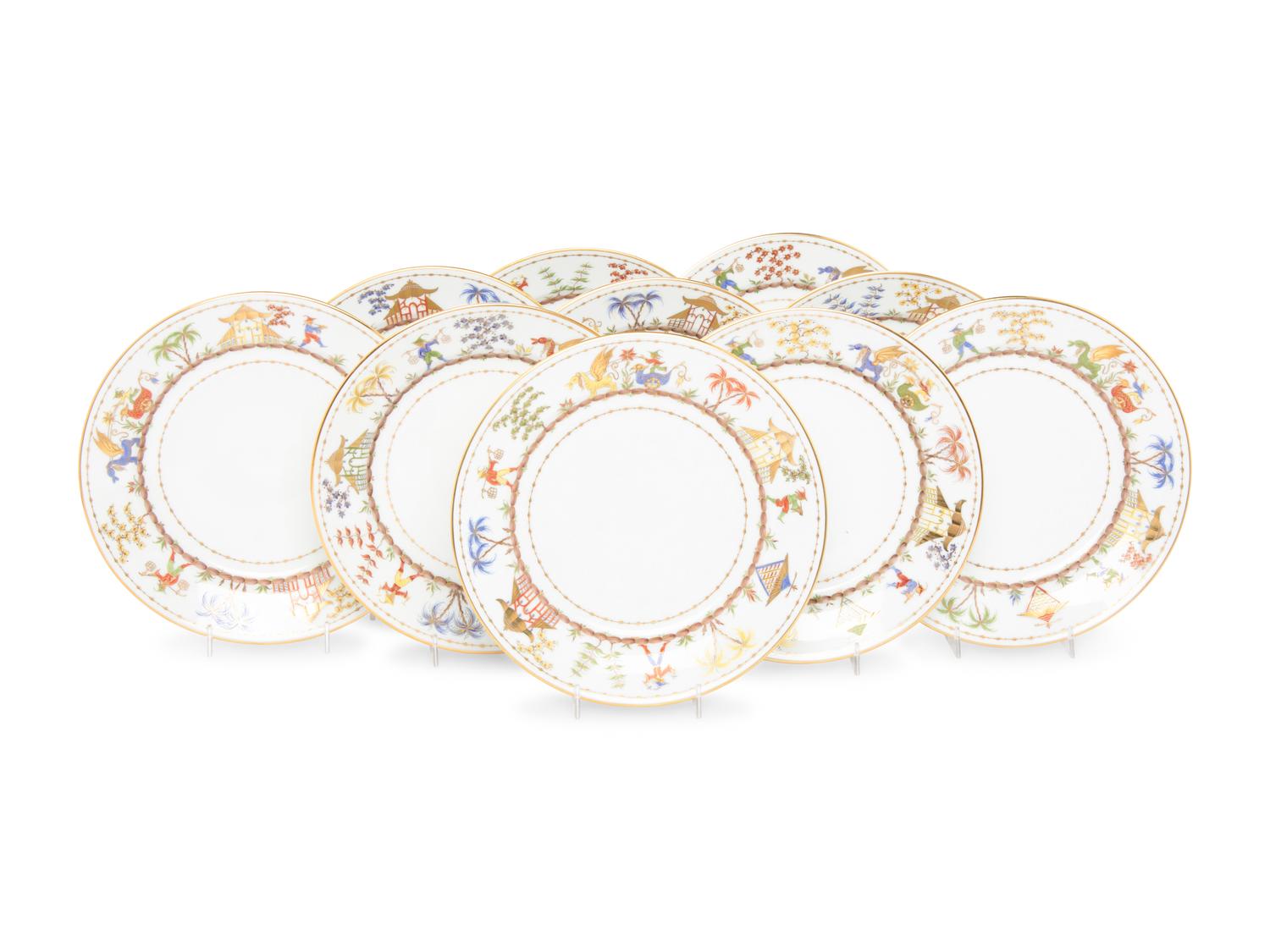 A Set of Ten Le Tallec Cirque Chinois Hand-Painted Porcelain Plates
