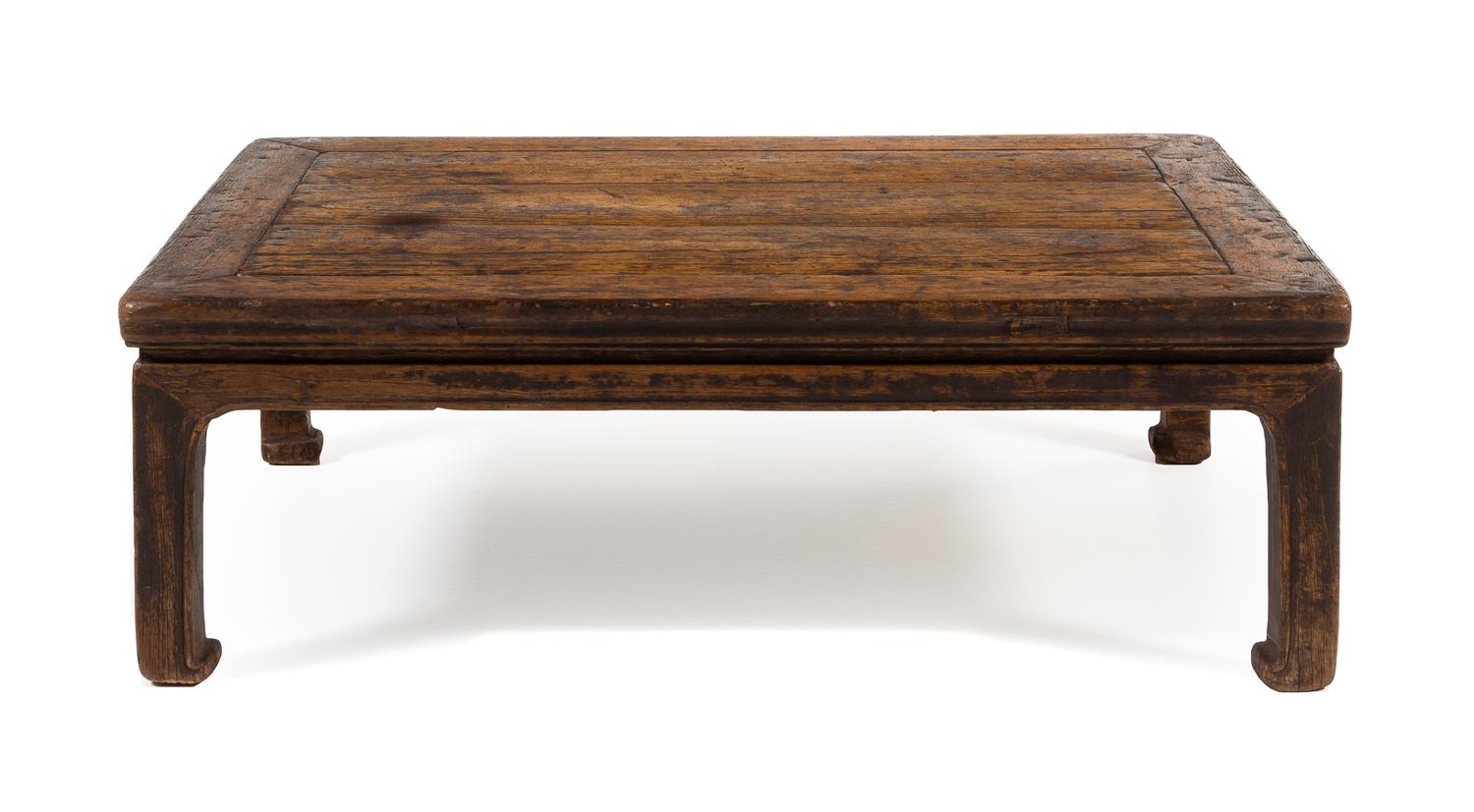A Chinese Elmwood Kang Table, Kangzhuo Height 11 1/2 x width 35 x depth 25 inches. — 19TH CENTURY