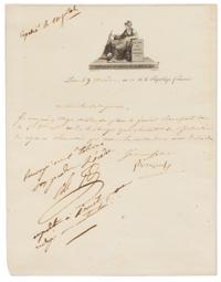 NAPOLEON I (1769-1821). Letter signed ("Bonaparte"), to his Minister of War, Louis-Alexandre Berthier. "9 Florial An X" [29 April 1802]