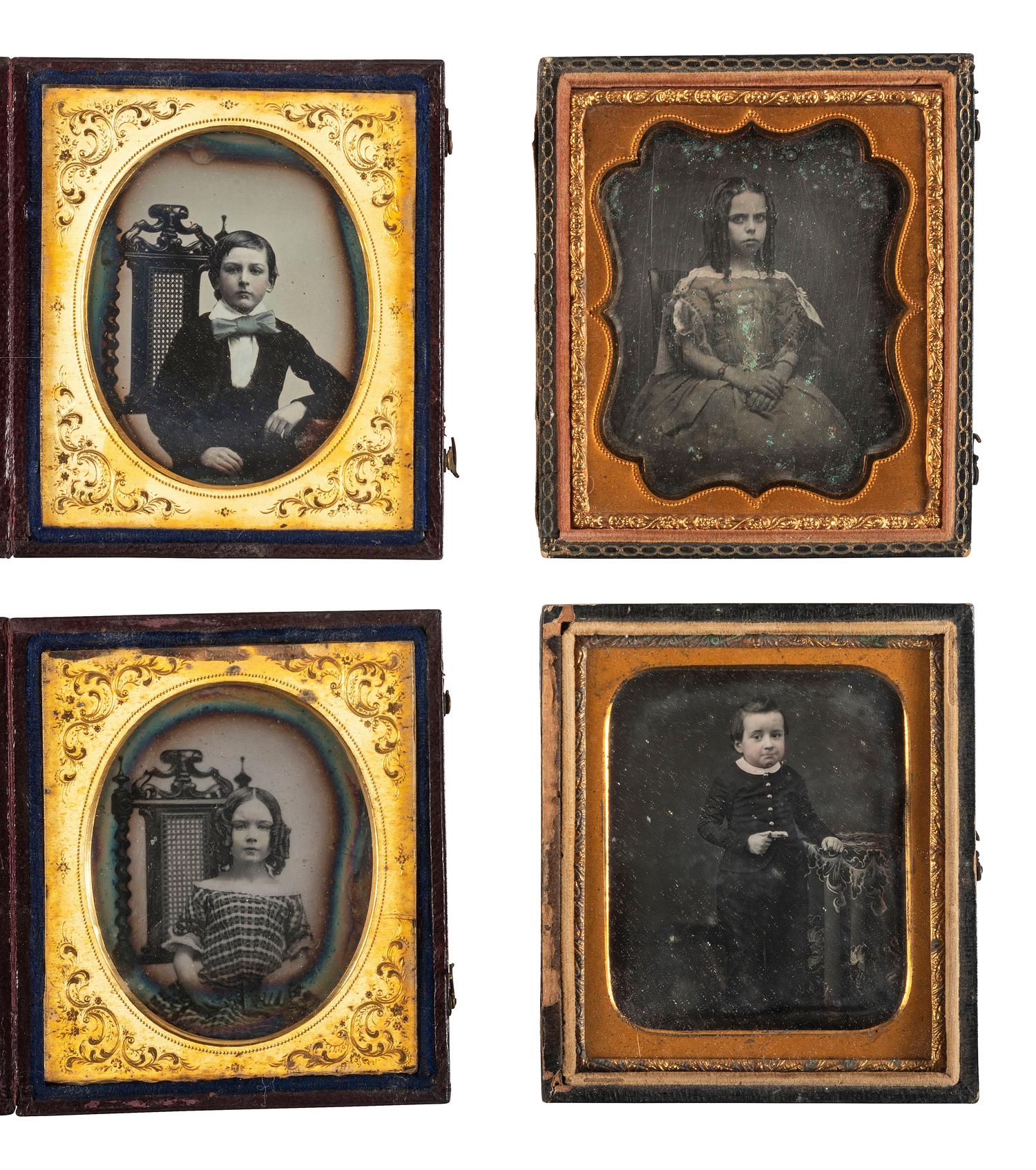 [EARLY PHOTOGRAPHY]. A group of 16 daguerreotype portraits of children, including: